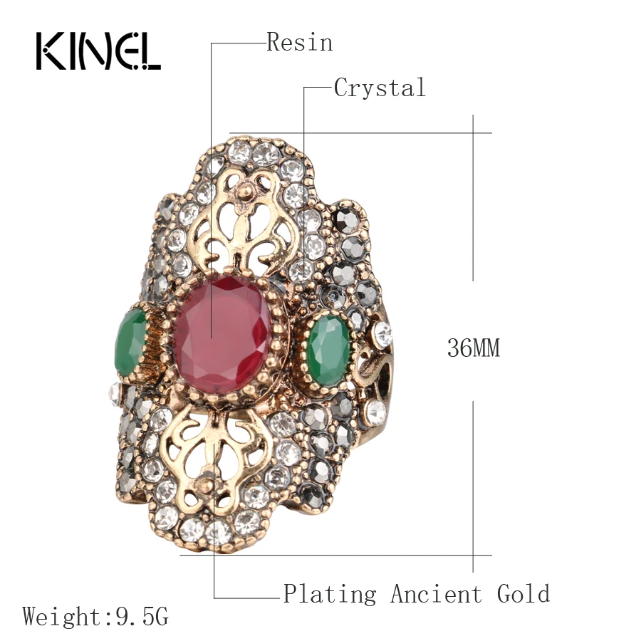 2021 New From India Unique Red Antique Ring Color Ancient Gold Vintage Crystal Rings For Women Party Jewelry