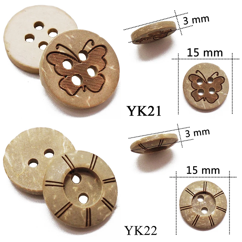 30 Teile/los Größe 15mm Natürliche Farbe Runde Laser Coconut Shell Tasten Handwerk Nähen Scrapbooking Holz Für Kinder Kleidung Handmade – Detail 13