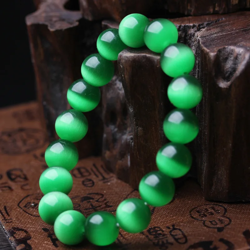 Natural Green Opal Stone Balls Bracelet & Bangle Ladies Brief Single Layer Beads Rosary Wristband  Hand Chain For Women