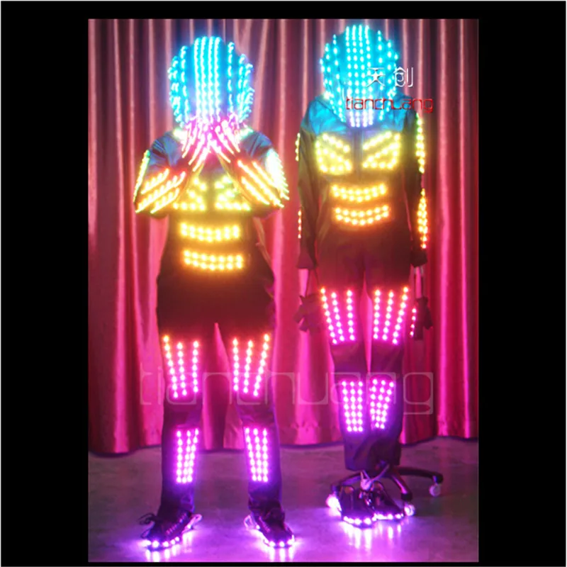 TC-67 LED colorful light robot costumes Full color party wear ballroom dance led RGB helmet nightclub programmable cloth led men