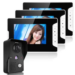 Free Shipping! 7 Inch Video Door Phone Doorbell Intercom Kit 1-camera 3-monitor Night Vision