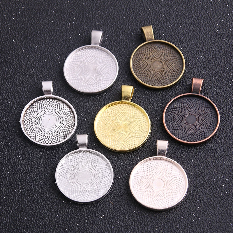 2pcs/lot Alloy Cameo Round Cabochon Settings 33*41mm(Fit 25mm dia) Seven Color Photo Charm Pendant 6A