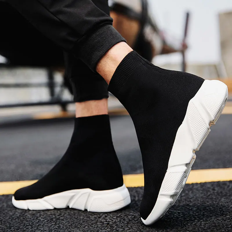 MWY Breathable Elastic Fabric Socks Casual Shoes Plus Velvet Vulcanized Sneakers Schoenen Mannen High Top Outdoor Walking Shoes