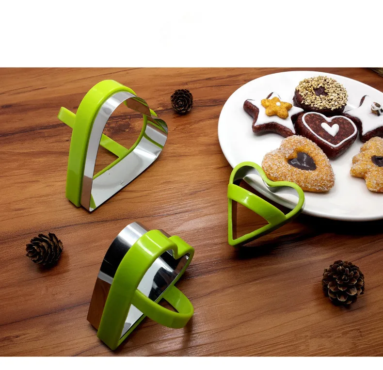 3pcs/lot Heart Five Star Round Stainless Steel Plastic Cookie Cutters With Handle Pie Cutter Biscuit Scones Pasty Tools PD 007