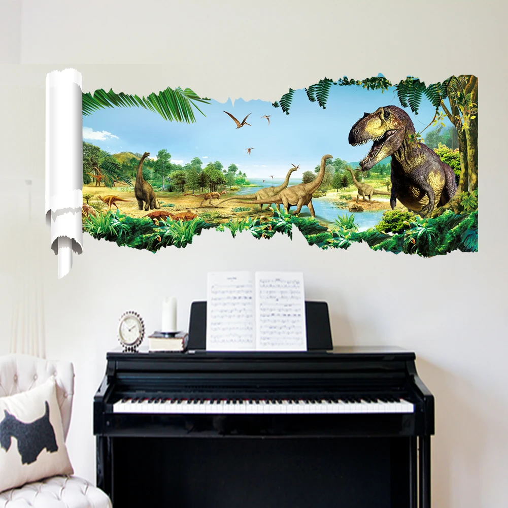 Dinosaur primitive world wall stickers for kids room bedroom nursery classroom wall background decor removable wall decals