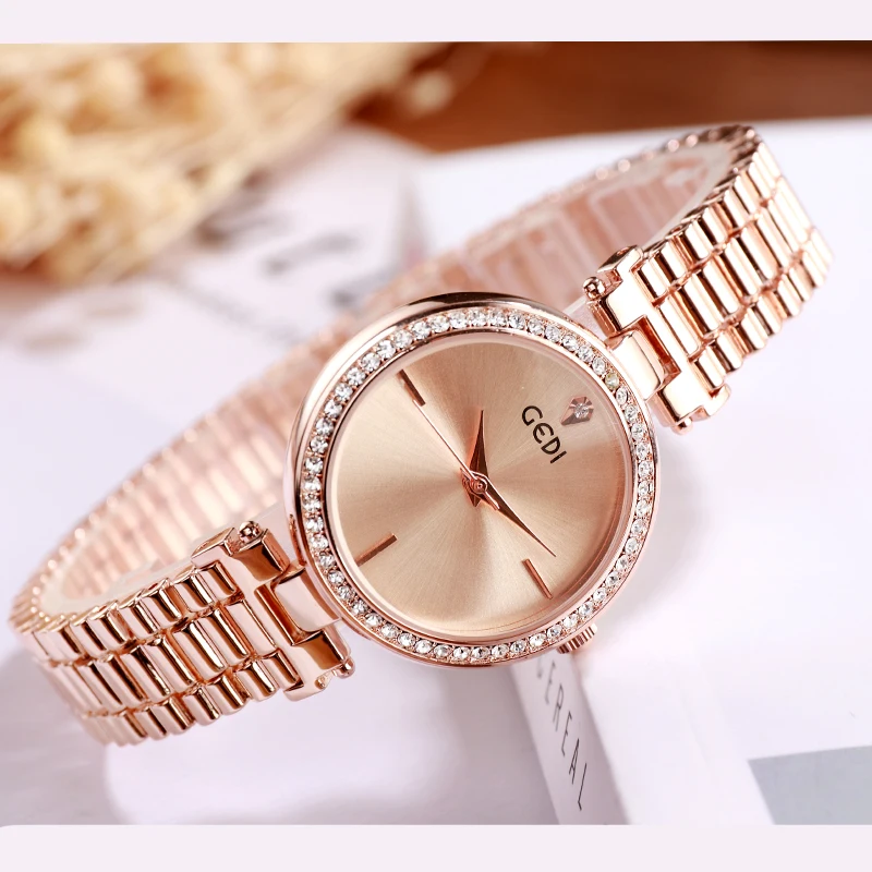GEDI Rosegold นาฬิกาผู้หญิงควอตซ์นาฬิกากันน้ำผู้หญิงนาฬิกาแฟชั่นแบรนด์หรูนาฬิกาข้อมือสตรี 2019