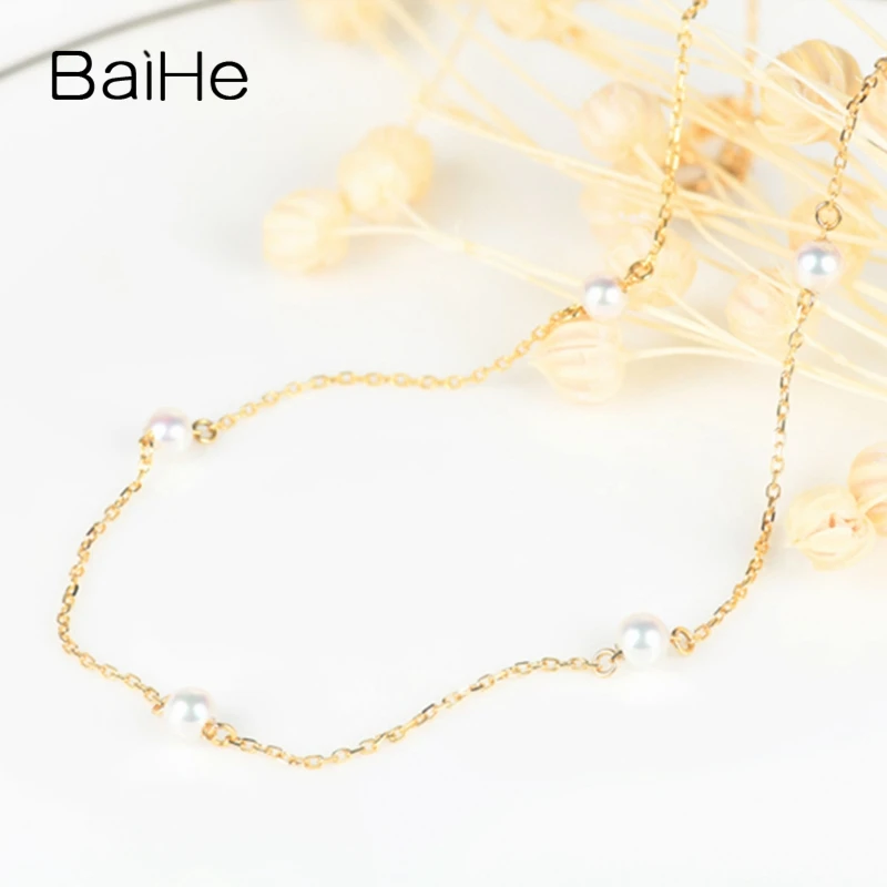 

BAIHE Solid 18K Yellow Gold 3.5-4mm Natural Freshwater Pearl Necklace Women Trendy Wedding Jewelry Collar de perlas Perlenkette