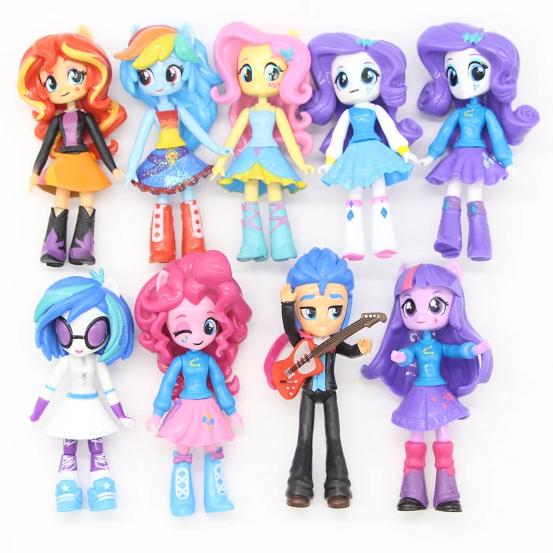 Fashion 9pcs/set My Little pony Girls Unicorn High School BJD Cartoon Figure Model Collection Dolls Toys for Girls