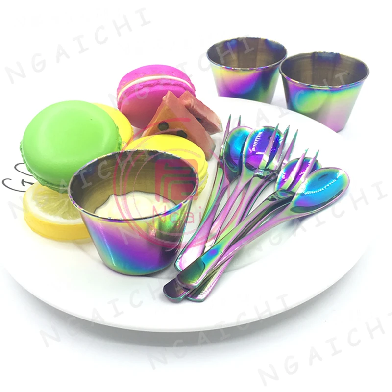 Stainless Steel Tableware Set, Sauce Dishes, Cup, Steak Sauce, Mini Boat, Dessert, French Fries, Tomato Sauce Cups, Rainbow