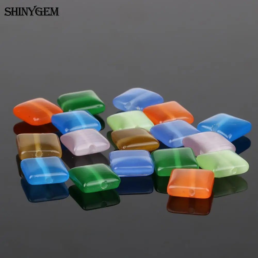 

ShinyGem 6mm/8mm/10mm Smooth Square Cat Eye Stone Beads 20pcs Mix Random Colors Natural Stone Beads For DIY Jewelry Making