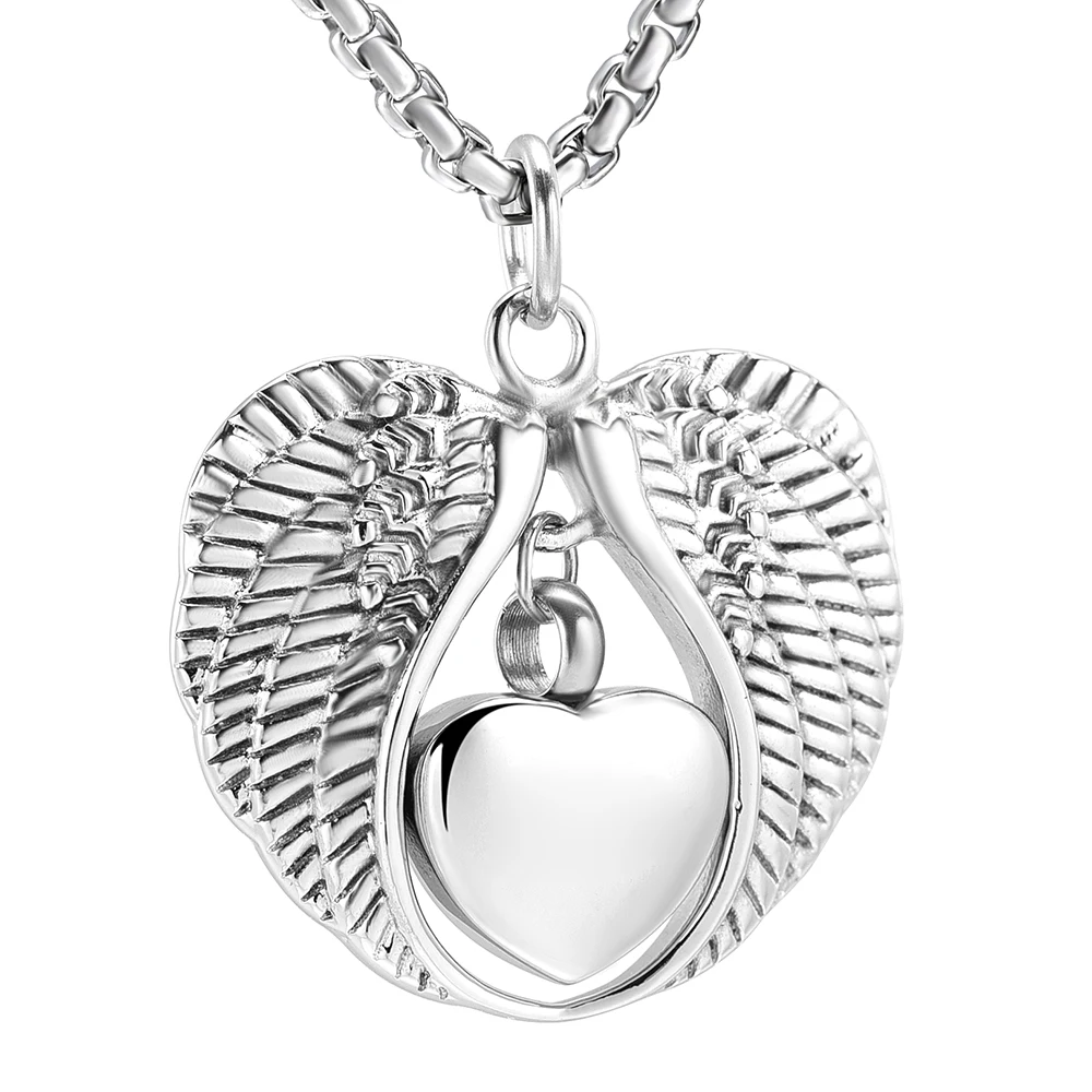 

JJ001 FREE Engraving Angel Wing Hold Heart Cremation Urn Necklace For Ashes Of Loved Ones & Pet Keepsake Memorial Jewelry