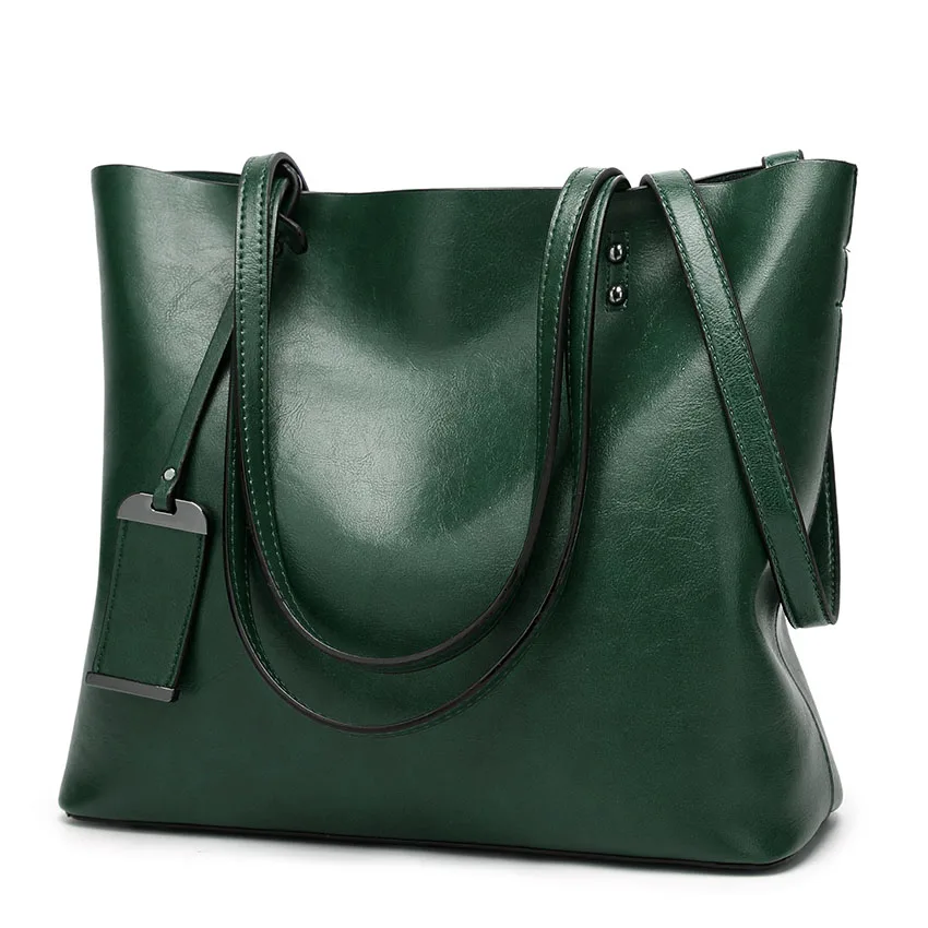 2023 New Soft Oil Wax PU Leather Handbag Women\'s Messenger bag Casual Tote Brand Green Brown Large Lady Shoulder Crossbody bags