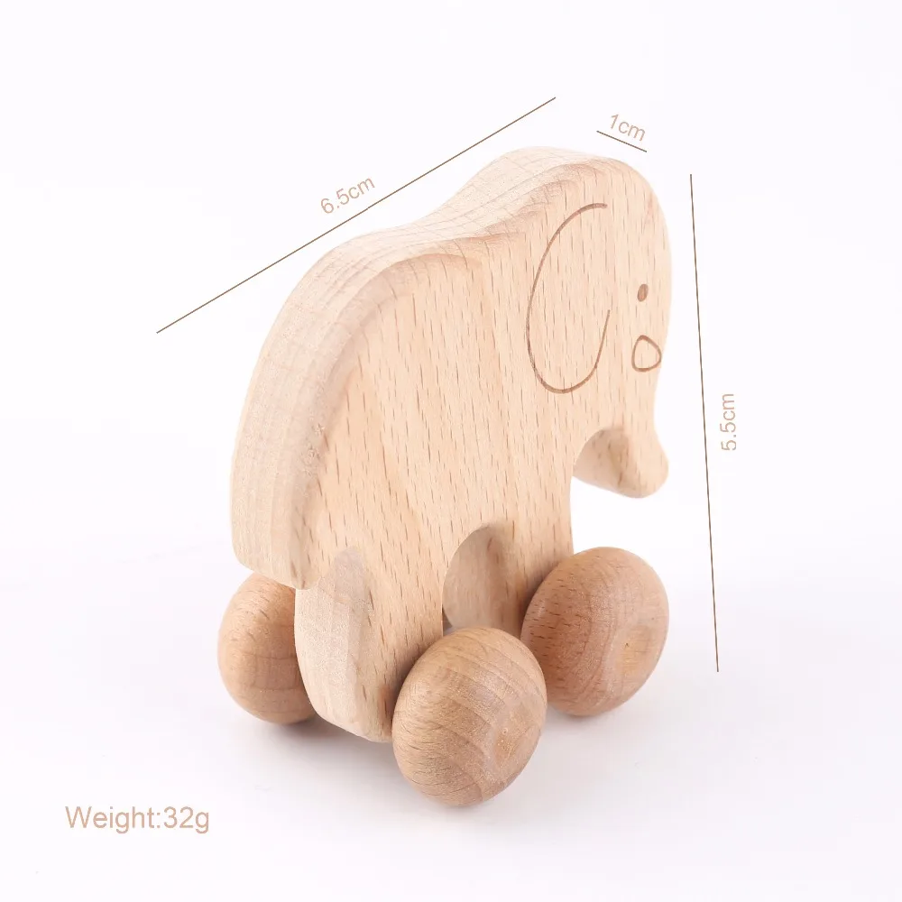 Animals 5PCS Wooden Car Elephant Shape Beech Food Grade Wooden Teething Handmade Original Wood Children Chewable Teether Toys