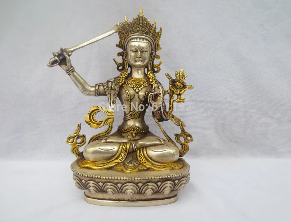 Antique Home decoration Tibet silver gilt Kuan Yin Buddha sculpture, Exorcism statue Metal crafts