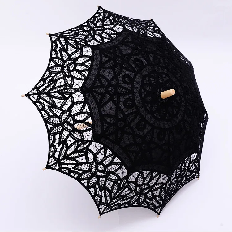 2024 Summer Vintage Lace Umbrella Parasol For Birde High Quality Lace Wood Handle Womens Wedding Sun Umbrella Sombrillas Boda