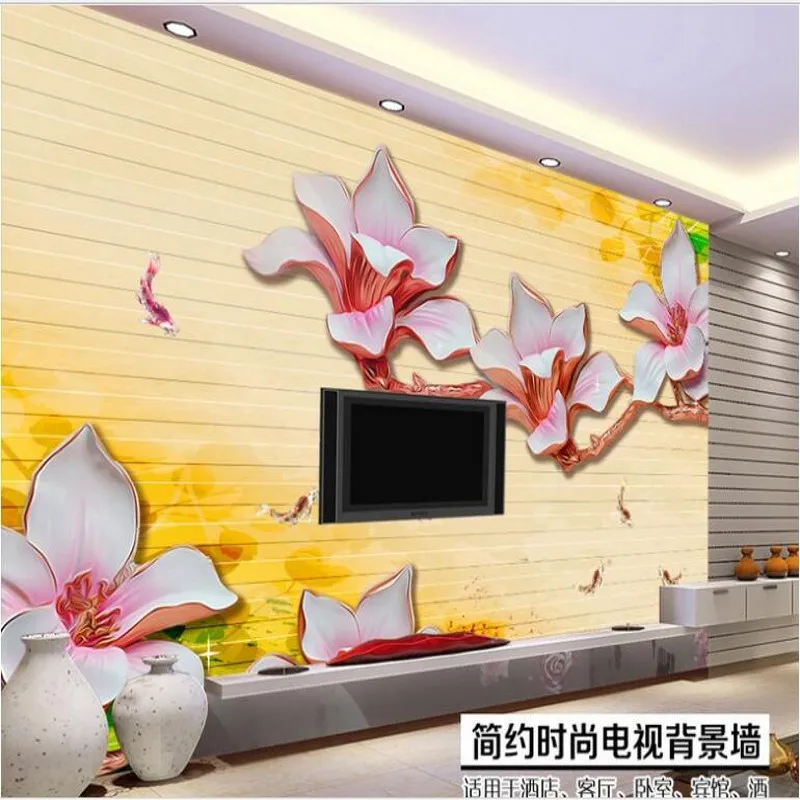 

beibehang large fresco 3D magnolia nine fish grain mural TV background wall nonwovens environmental wallpaper papel de parede