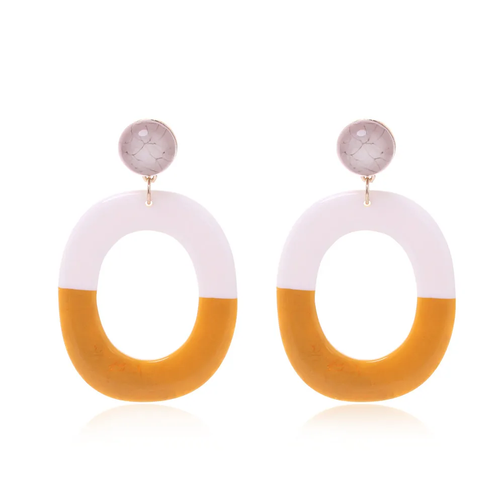 FishSheep Statement 2 Colors Stitching Oval Shape Large Acrylic Drop Earrings Big Round Circle Dangle Earring For Women Jewelry image 2