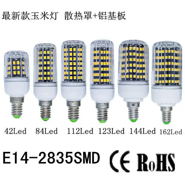 E14 E27 220V 230V Led Lamp 3W 5W 7W 9W 12W 15W Corn Light lampada led 2835 Aluminum PCB Bulb 84 112 144 162Leds Candle Lighting