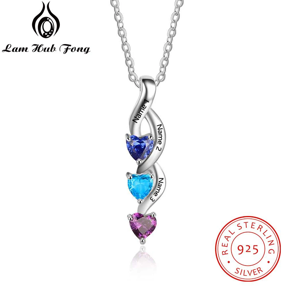 925 Sterling Silver Heart Birthstone Twisted Pendant Necklace Engraved Name Necklace Wedding Personalized Gift (Lam Hub Fong)