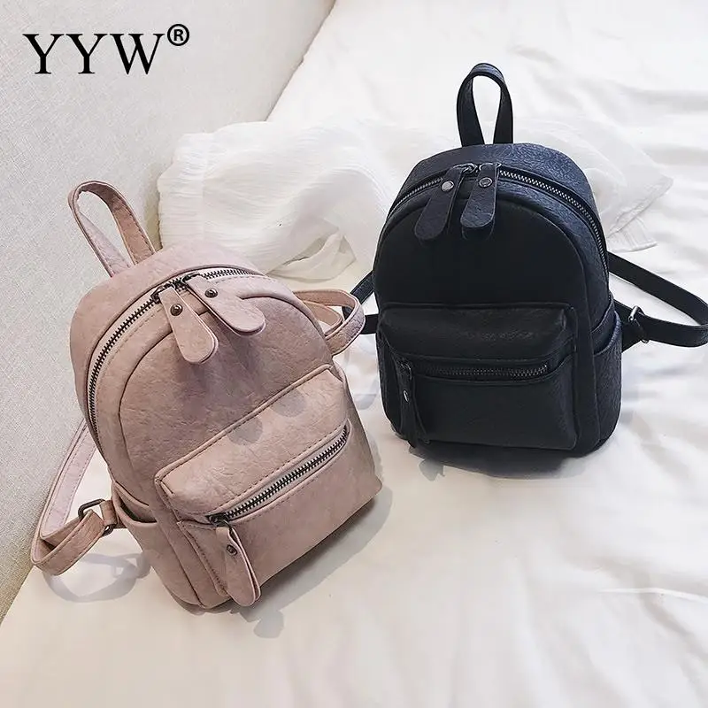 

YYW Women Backpacks Fashion Pu Leather Back Packs For Teenage Girl Mini Daypack Female Zipper Concise School Bag Mochila Escolar