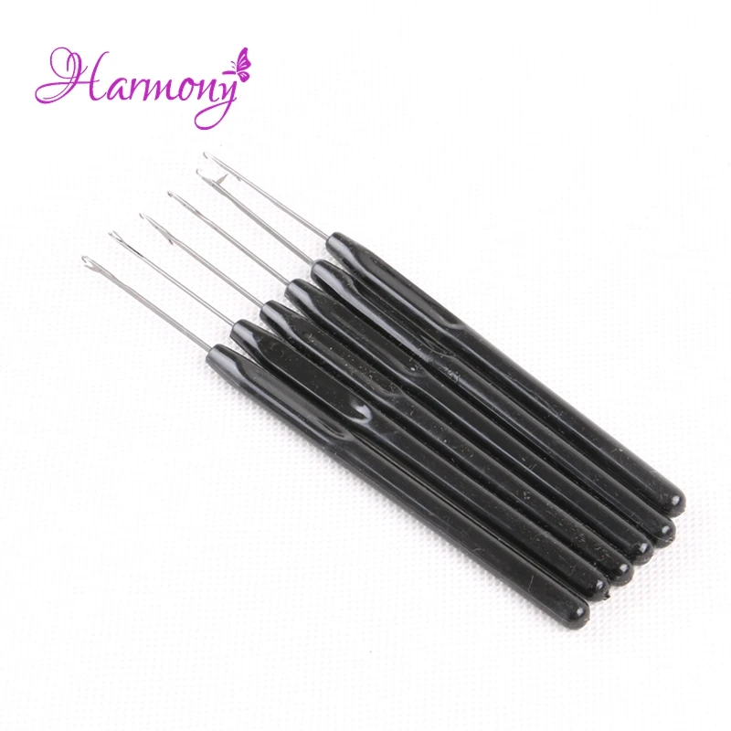 

15pcs Black color plastic handle hook needle threader loop pulling needle for micro hair extensions tools