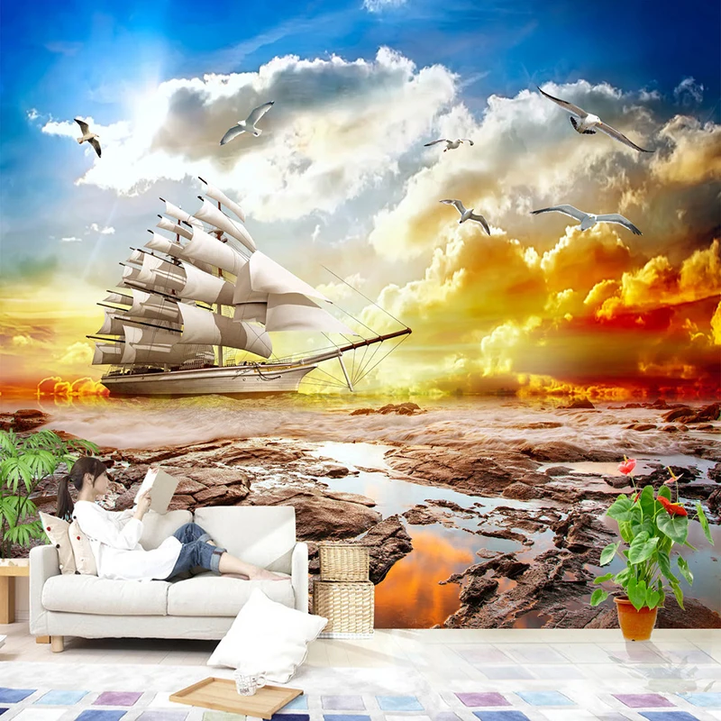 Mural 3D personalizado, papel de pared fotográfico con paisaje natural y puesta de sol moderna, fresco para sala de estar, TV, sofá, decoración de fondo, revestimiento de paredes 3D