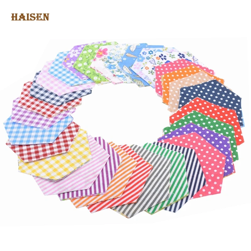 80pcs/Lot Hexagon Shape Not Repeat Random Chic Thin/Low Density Cotton Fabric Patchwork Tissue For DIY Quilting&Sewing Material