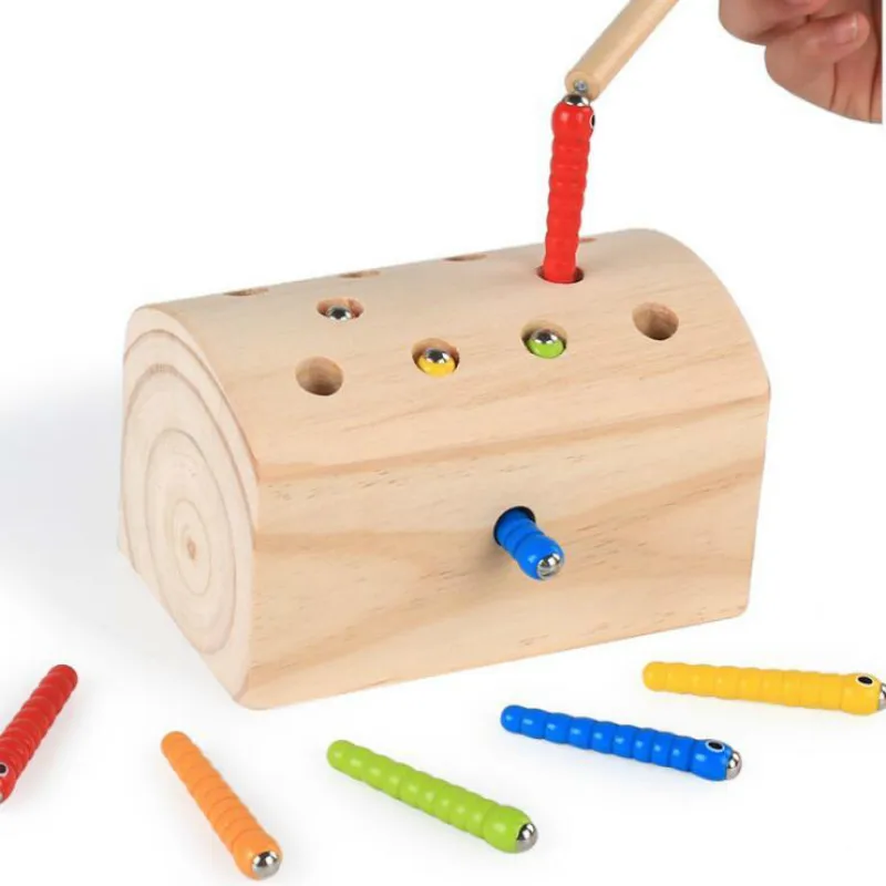 Giocattoli di legno cattura il gioco del verme giochi magnetici blocchi di legno bambini giocattoli educativi per l'apprendimento precoce per bambini ragazzi e ragazze