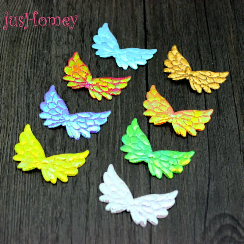 100pcs 35mm Iridescent Fabric Angel Wings Double Sided Glitter Wing Appliques Cupid, Fairy Wings Scrapbook Doll Embellishment