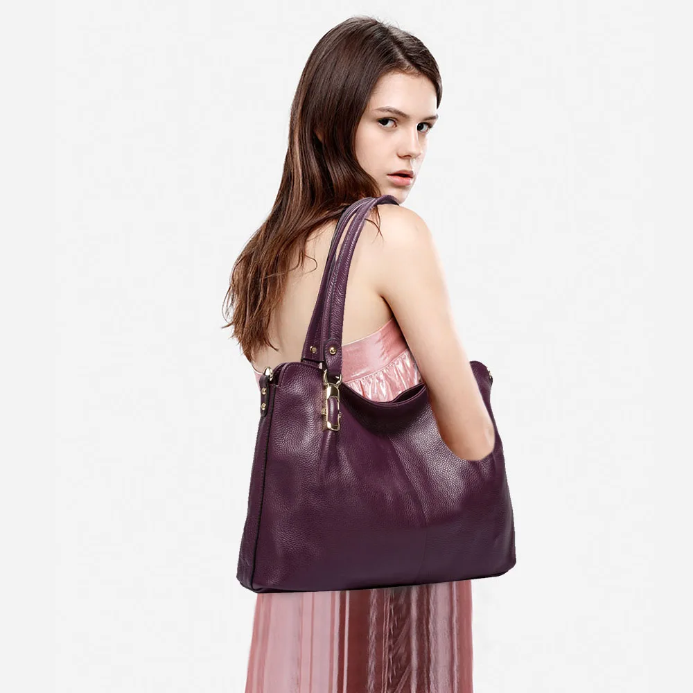 Zency 100% Genuine Leather Handbag Luxury Purple Women Shoulder Bag Fashion Tote Hobos Purse Charm Lady Crossbody Messenger Bags