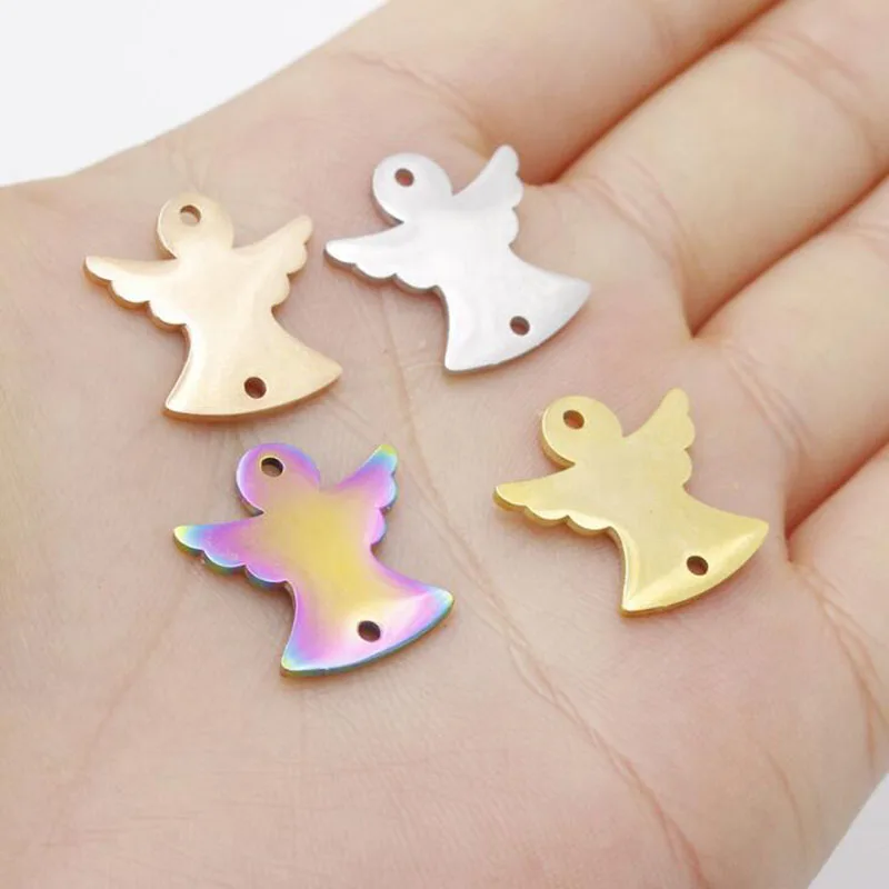 

10pcs/Lot Stainless Steel Charms Mirror Polished Fairy Angel Wing Charm Two Holes DIY Jewelry Accessories