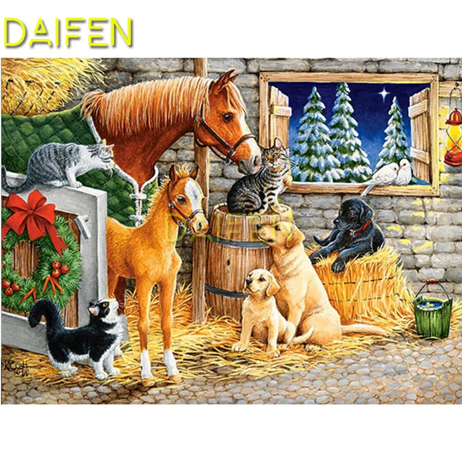 Full Round Diamond embroidery Cross stitch Full Square Diamond mosaic courtyard horse cat dog unicorn 5D DIY Diamond painting