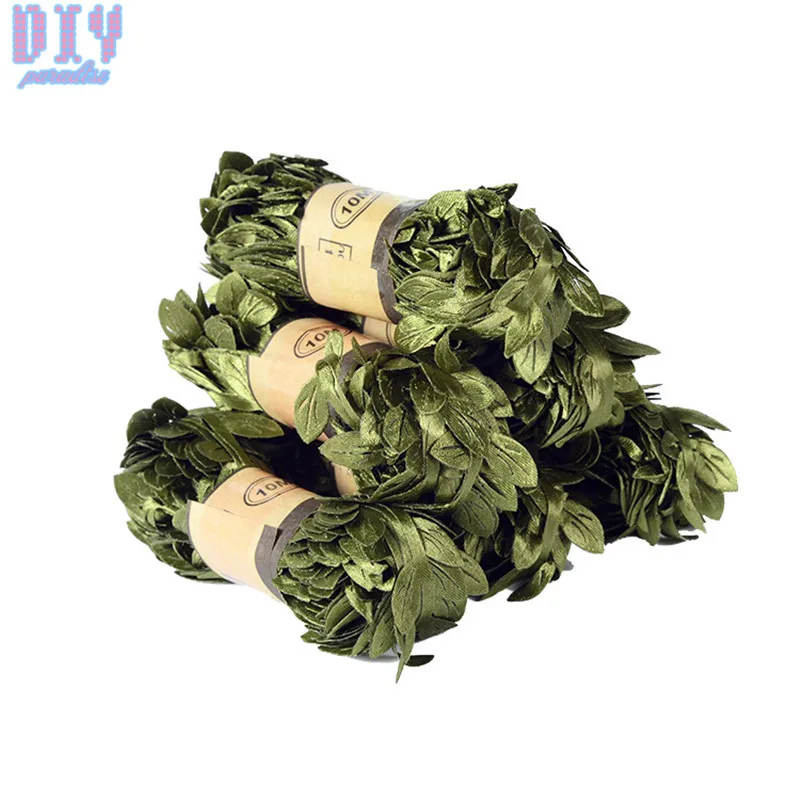 10M Leaf Cord Rope Trim Wrap Gift Packing String Silk Artificial Leaves Ivy Flower Wedding Decoration DIY Scrapbooking Craf