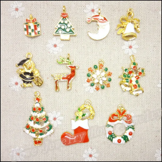 Wholesale  44PCS Gold-color Mix Christmas Charms Pendant Fit Bracelets Necklace DIY Metal Jewelry Making