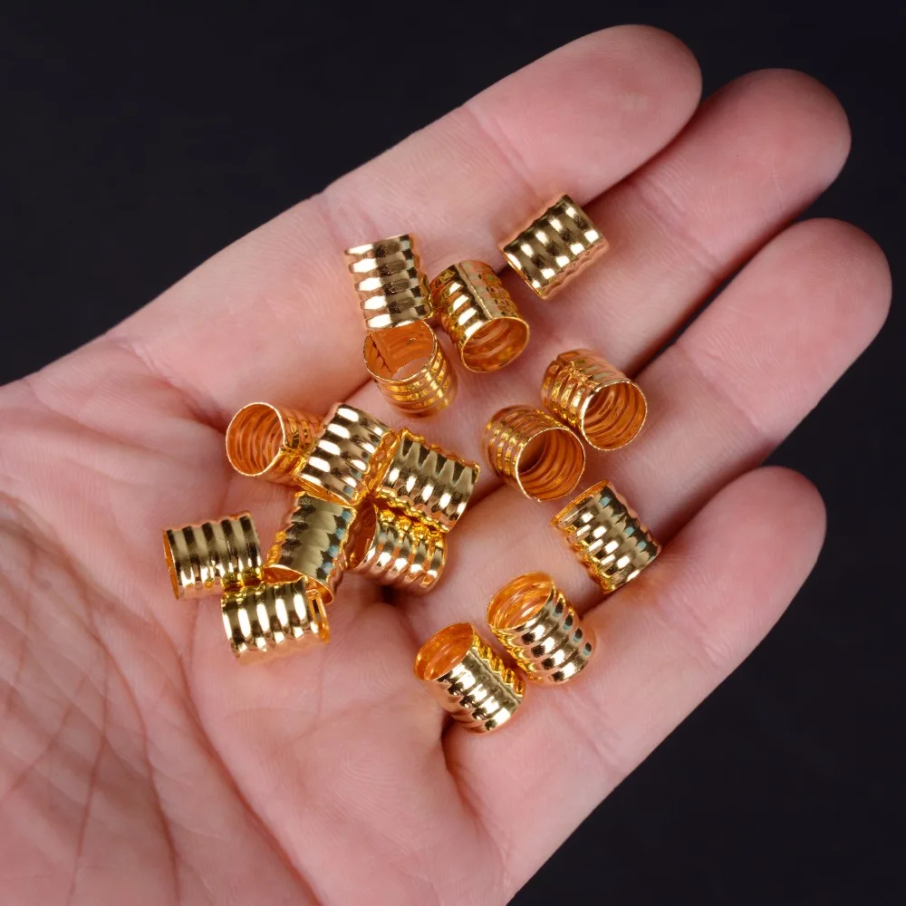 100pcs 10x8mm argento/oro Dreadlock Perline Primavera Forma Regolabile Treccia di Capelli Del Polsino Della Clip In Lega di Alluminio tubo di Blocco