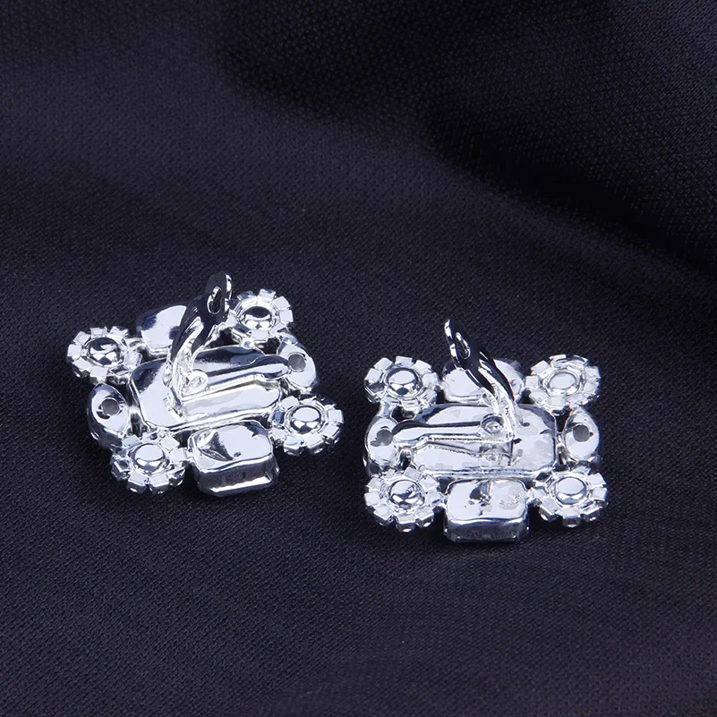 StoneFans-pendientes de Clip cuadrado sin agujero para mujer, joyería de boda, cristal transparente grande, diamantes de imitación, Clip en la