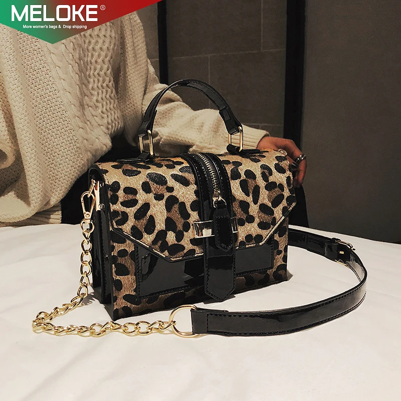 Bolsa de ombro de pele sintética com correntes, bolsa luxuosa com estampa de leopardo, designer de marca, bolsa crossbody para mulheres, bolsa