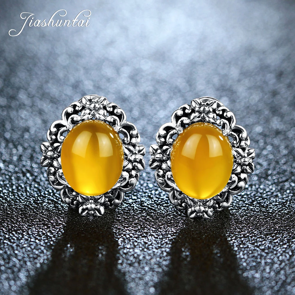 

JIASHUNTAI 925 Sterling Silver Retro Clip Earrings Female Silver Jewelry For Women Fashion Flower Design