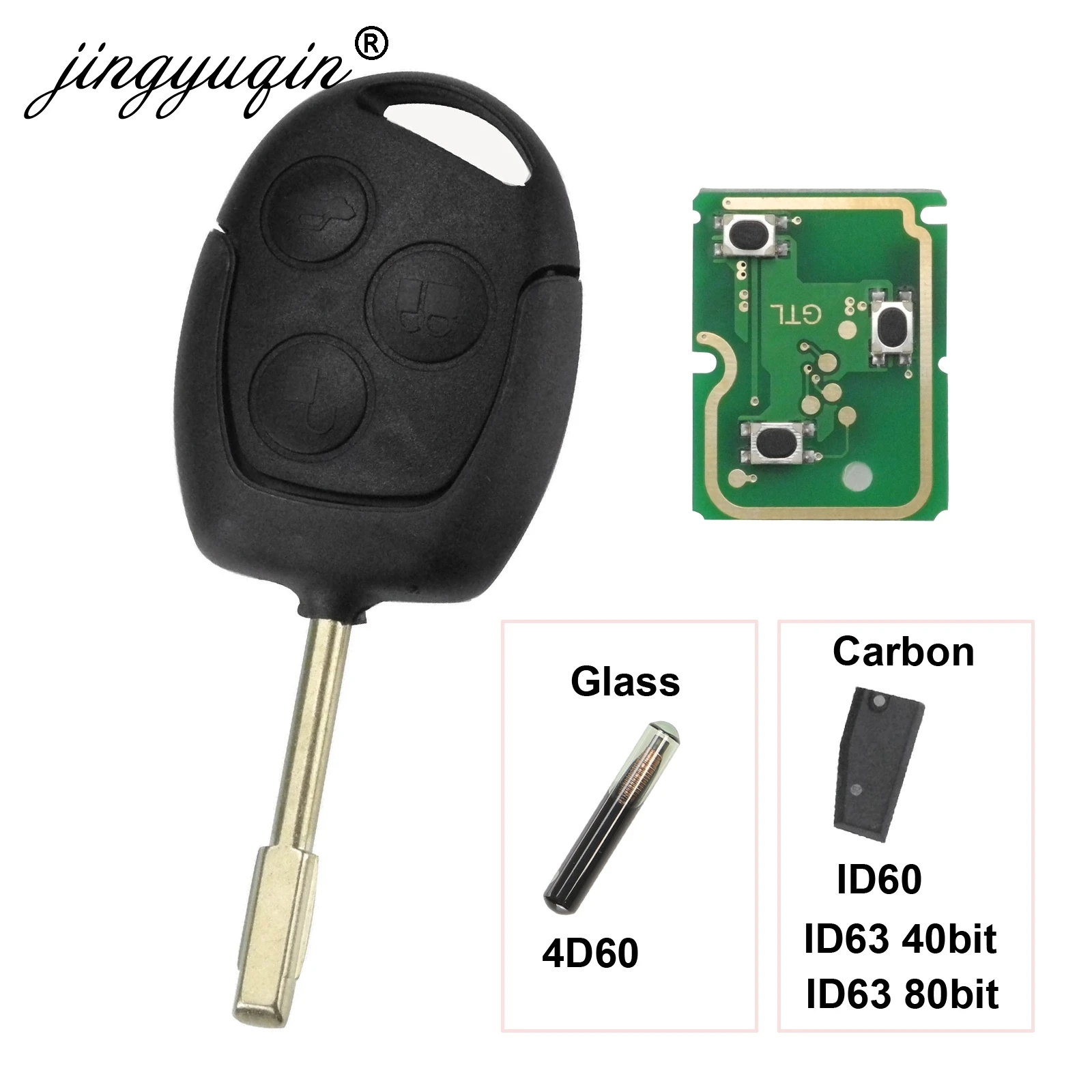 jingyuqin 3 Buttons Remote Key Fob 315Mhz 433MHz 4D60 ID63 Chip For Ford Mondeo Focus Fusion Fiesta Galaxy Transit Full Car Key