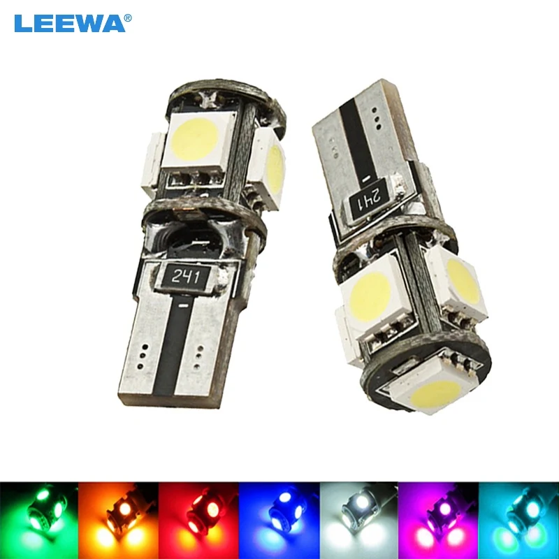 

LEEWA 50 шт. Клин T10/W5W/194/168 5050 5SMD 5LED без ошибок CANBUS автомобильные светодиодные лампочки для дверей 7 цветов # CA2640