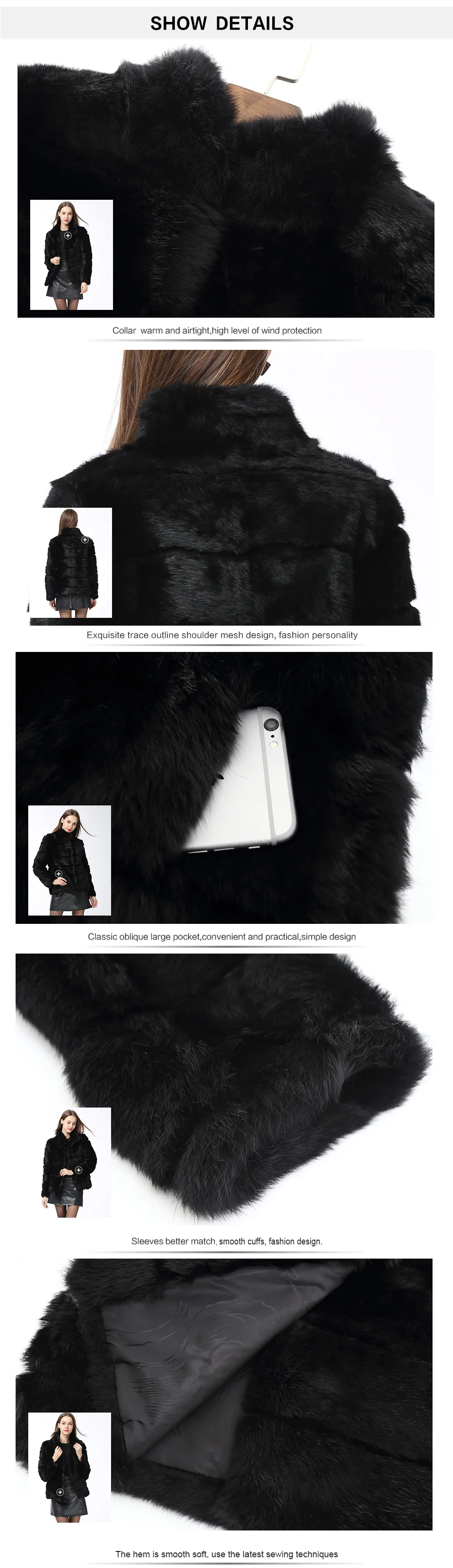 QUEENTINA  Rabbit Fur Coat Collar Whole Full Pelt Fashion Luxury Waistcoat Natural Imitation Coats New Women's Winter Jacket