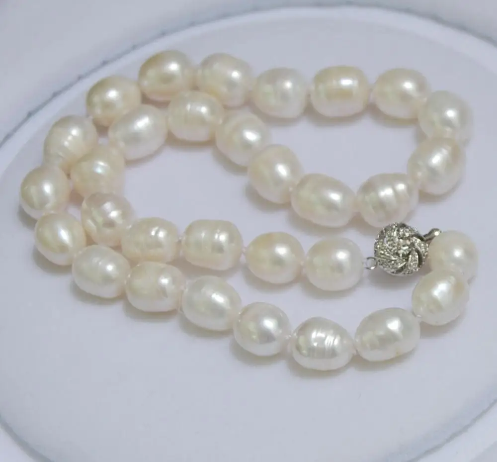 Collar de perlas cultivadas akoya blancas de arroz Natural genuino, 11-13MM, 18