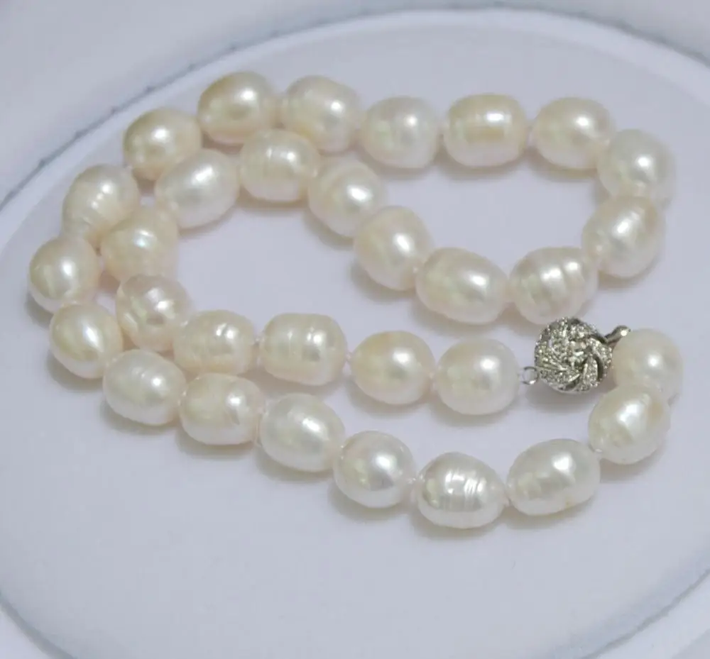 Genuine 11-13MM Natural Rice White akoya cultured pearl necklace 18\