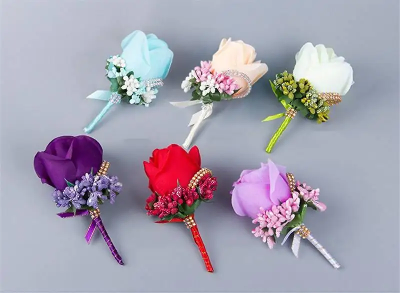 Ivory Red Best Man corsage for Groom groomsman silk rose flower Wedding suit Boutonnieres accessories pin brooch decoration