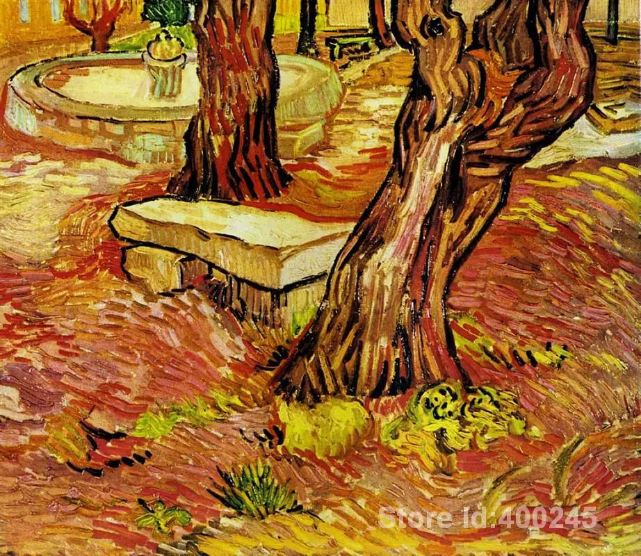 Canvas Art Vincent Van Gogh Garden Landscape Painting Bench in the Hospital 100% Handmade Modern Artwork Bathroom Wall Decor