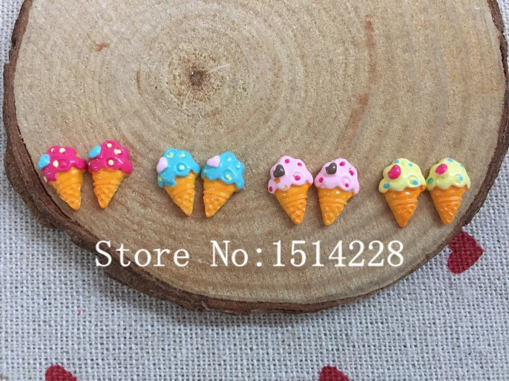 Mina Free shipping!Mixed Resin  ice-cream cone. Resin Flatback Cabochon for nail art/earring accessory,DIY .(small size 7*11mm)