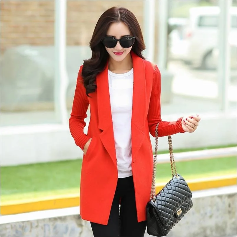 2022 Women Woolen Coats Winter Wool Blends Woman Jacket Knitted Long Sleeve Slim Ladies Female Overcoat Red Gray Casaco Feminino