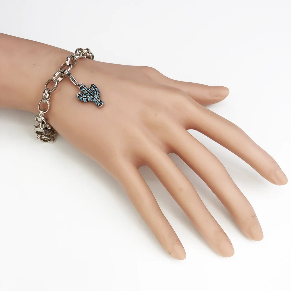 Blau Cactus Charm Feine Schmuck Europa Club Trendy Frauen Geschenk In 925 Sterling Silber – Detail 5