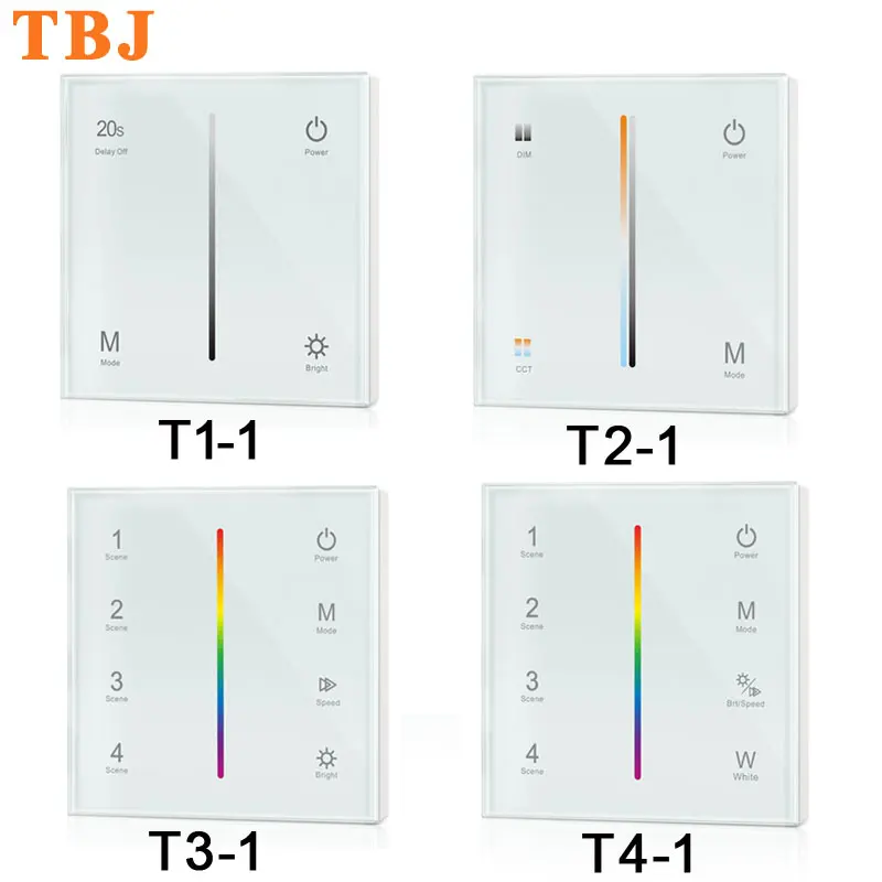 Touch Panel LED Dimmer Controller Wall Mounted Switch DC 12V-24V for single color / dual color /  RGB / RGBW strip light bulb