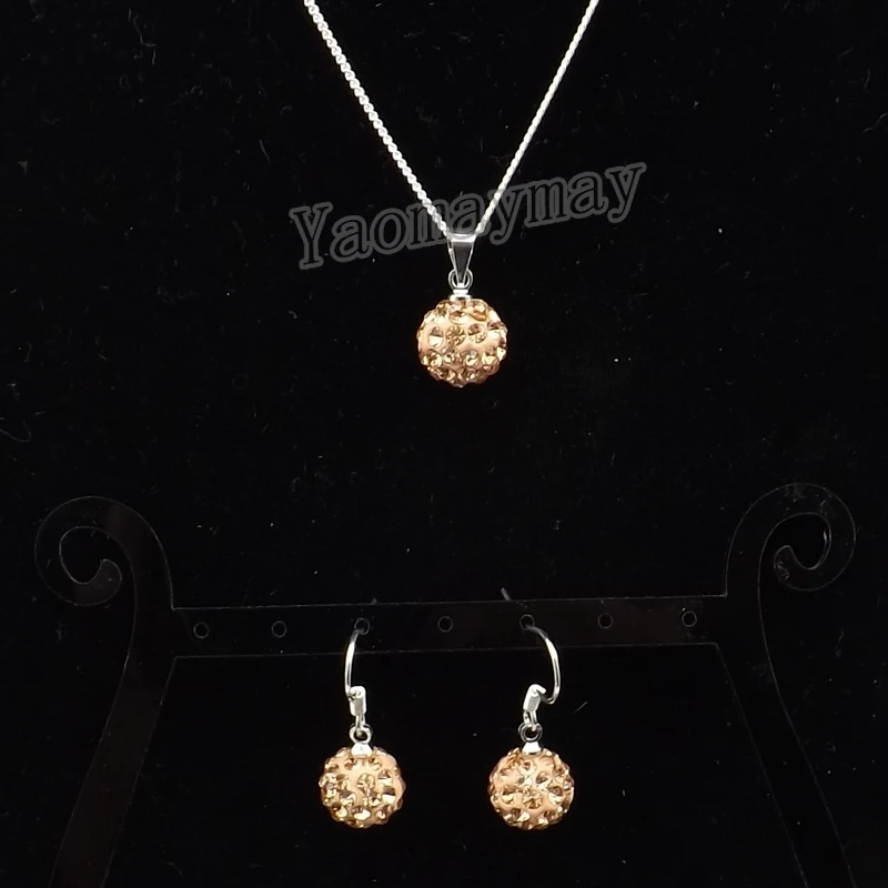 Champagne Disco Ball Pendant Earrings And Necklace Jewellery Set For Women 10 Sets Wholesale